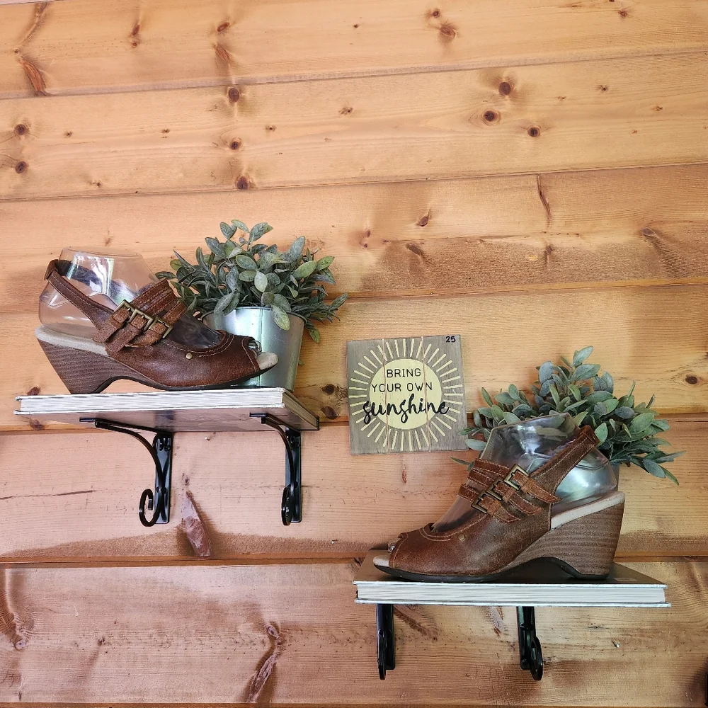 Caterpillar CAT Brown Leather Slingback Mary Jane Wedge Heel‎ Sandals Peep Toe 6